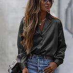 Nadorine Long Sleeve Shirts Casual Lapel Collar V Neck Single Breasted Tunic Blouse