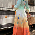 Gigi Unique Pattern Gradient Print Smocked Elastic Waist Fringed Maxi Dress