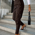 PU Leather Pocket Slim Cargo Pants