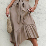 Elegant Irregular Ruffle Hemline A-line Midi Skirt
