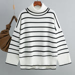 Striped Sweater Casual Turtleneck Knit Pullover Jumper Tops