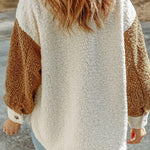 Autumn and winter long-sleeved double-pocket color-block loose fur coat