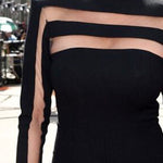 Long Sleeves Skinny Mesh Solid Color Split-Joint High Neck T-Shirts Tops