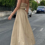 A-Line Loose Belted Buttoned Pockets Tube Maxi Dresses
