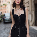 Vintage-Inspired Mini Dress With Silver Button Details
