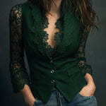 Elegant Black Lace Panel Sleeve Blazer Top