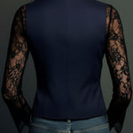 Elegant Black Lace Panel Sleeve Blazer Top