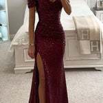 Party Sequin Off-Shoulder Slit Dress