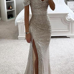 Party Sequin Off-Shoulder Slit Dress
