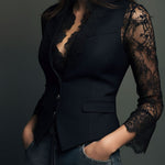 Elegant Black Lace Panel Sleeve Blazer Top