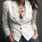 Elegant Black Lace Panel Sleeve Blazer Top