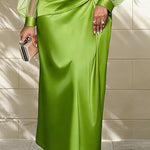 Nadorine Women's Classic Satin Mesh Sleeve Ruched Maxi Wrap Dress