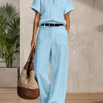 Urban Casual 100% Cotton Wide Leg Pants Matching Set