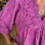 Women's Puff Sleeve Leaf Jacquard Mini Dress