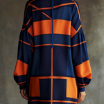 Long Sleeves Loose Contrast Color Pleated Pockets Split-Joint Zipper High Neck Mini Dresses
