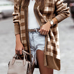 Open Front Oversized Plaid Cardigan Sweater