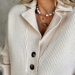 Snap-Buttons Foldover Collar Knitted Pullover Sweater Tops