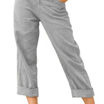 Solid color cotton and linen fashionable loose high waist casual pants