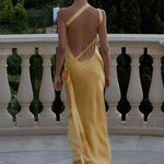 Elegant Slant Shoulder Solid Color Party Dress