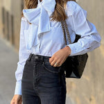 Bow long sleeve shirt women's stylish casual loose top