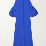 Loose Flower Shape Solid Color Stand Collar Lantern Sleeves Maxi Dresses
