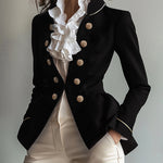 Long Sleeves Skinny Buttoned Solid Color Split-Joint Stand Collar Blazer Outerwear