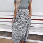 Nadorine Women's Black Leopard Stitching Long Dress Summer Waist Slimming Maxi Dress