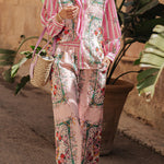 Floral Charm Unique Print Loose Blouse and Elastic Waist Pocketed Pants Set