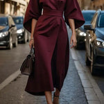 Elegant waist dress with casual batwing sleeves