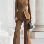 Long Sleeves Buttoned Pockets Solid Color Stand Collar Blazer Outerwear