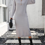 Sweater Maxi Dress Long Sleeve Button V Neck Knitted Dresses Oversized Loose Fashion Streetwear