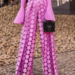 High Waisted Wide Leg Hollow Polka Dot Solid Color Pants Trousers