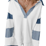 Light French Beige Striped Patchwork Collar Sweatshirt