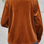Gold Flame Frilled V Neck Velvet Blouse