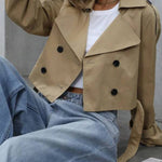 Double-breasted short belted trench coat