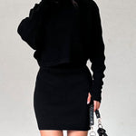Nadorine Women's Casual Two Pieces Sets Turtleneck Sweater and Mini Skirt Suits
