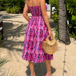 Women's Colorblock Floral Print Cami Dress Shirred Sleeveless A-Line Dress Casual Backless Vacation Dress