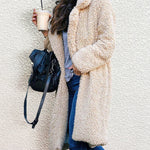 Fuzzy Fleece Lapel Open Front Long Cardigan Coat