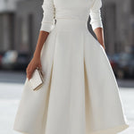 Long Sleeve High-Neck Top And Midi Skirt Two-Piece Set