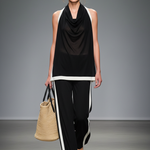 Women's Minimalist Sheer Knit Sleeveless Blouse  And Straight-leg Pants Set