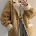 Lamb Wool Jackets Turn-down Collar Loose Fur Coat