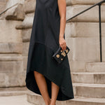 A-line High-low Solid Color Split-Joint Zipper Round-neck Maxi Dresses