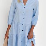 Plaid Print Shirt Dresses Button Up Split Neck Tunic Dress