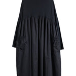 Simple Loose Black Split-Joint Long Sleeves Midi Dress