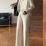 Loose Knitted Two-piece Set Sweaters Pullovers Jumpers + Wide Leg Pants