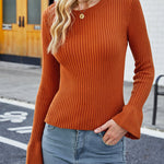 Solid Color Ribbed Knit Sweater Base Shirt