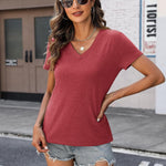 Nadorine Women Casual Soft V Neck Basic Tee Tops