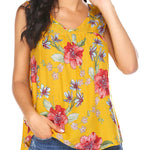 Floral V Neck Pleated Flowy Tank Top - Nadorine (Us Only)