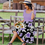 Nadorine Casual Dress Floral Patchwork Dress with Pockets