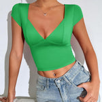 Zeagoo Womens Sexy Deep V Neck Tops Short Sleeve Shirts